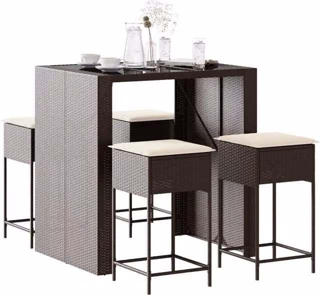 Set Bar da Giardino 5 pz con Cuscini in Polyrattan Marrone 3261506