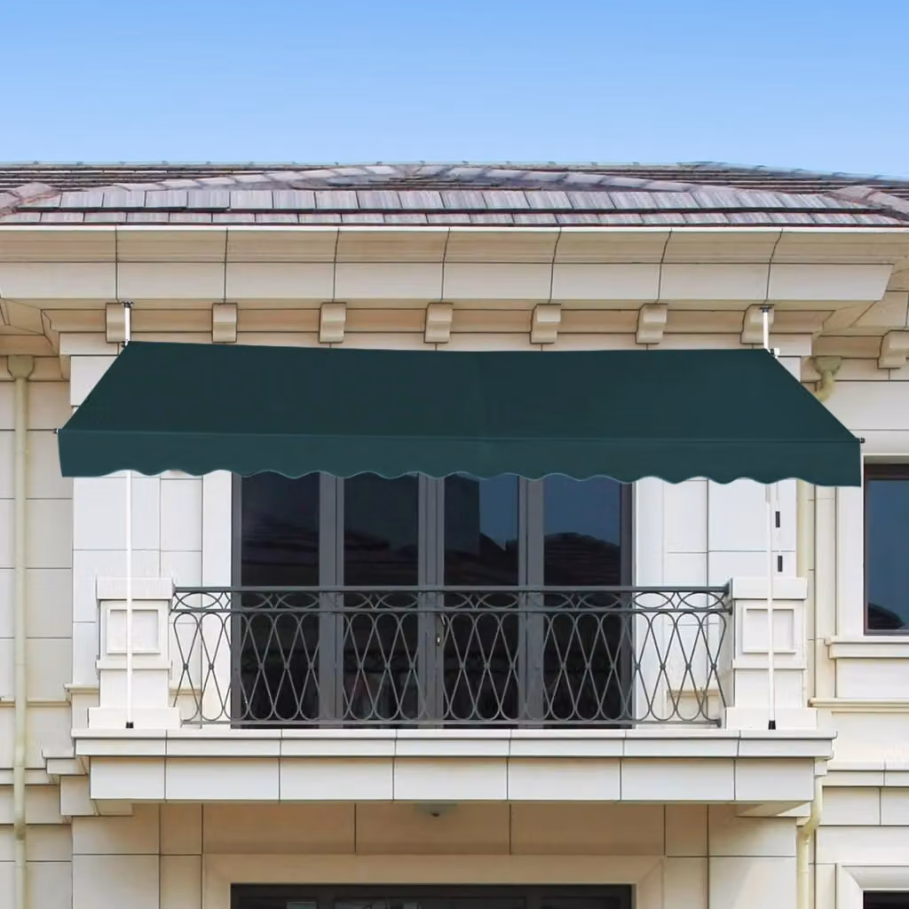 Tenda da sole retrattile DESIGN IN con manovra e bracci a soffietto, impermeabile e resistente ai raggi UV, colore verde, L: 350 cm, P: 125 cm – 2