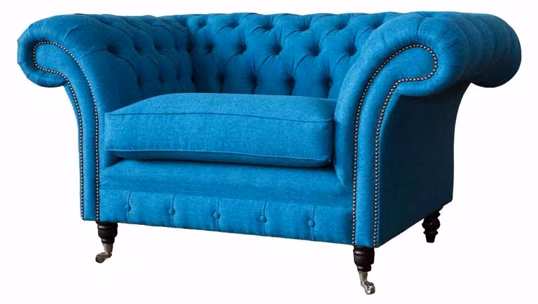 Blauer Chesterfield Sessel Polster Sofa Couchen 1,5 Sitzer Einsitzer Textil
