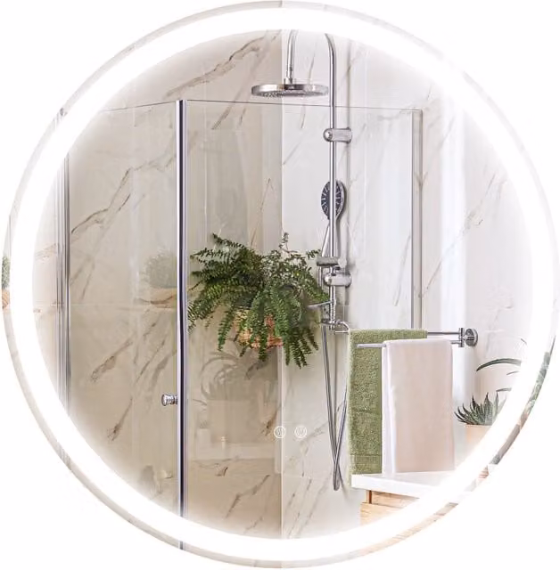 Specchio da bagno tondo Zephmum con luce LED e funzione antiappannante, Grigio, L: 60 cm, H: 60 cm