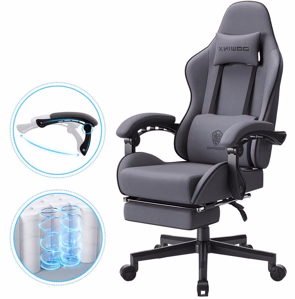 Sedia da gaming - Schienale alto ergonomico - Seduta con molle a tasca - Materiale traspirante - Grigia
