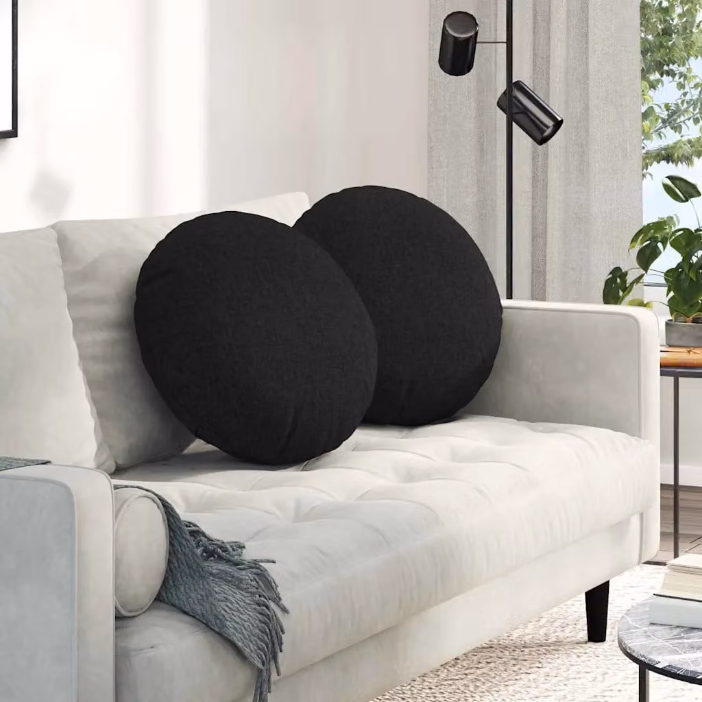 Set di 2 cuscini per seduta rotondi vidaXL in tessuto nero, lavabili in lavatrice, Ø 50 x 19 cm