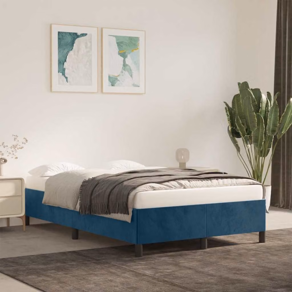vidaXL Giroletto in Velluto Blu Scuro con Struttura in Legno e Doghe, L/P/H: 120 x 200 x 35 cm