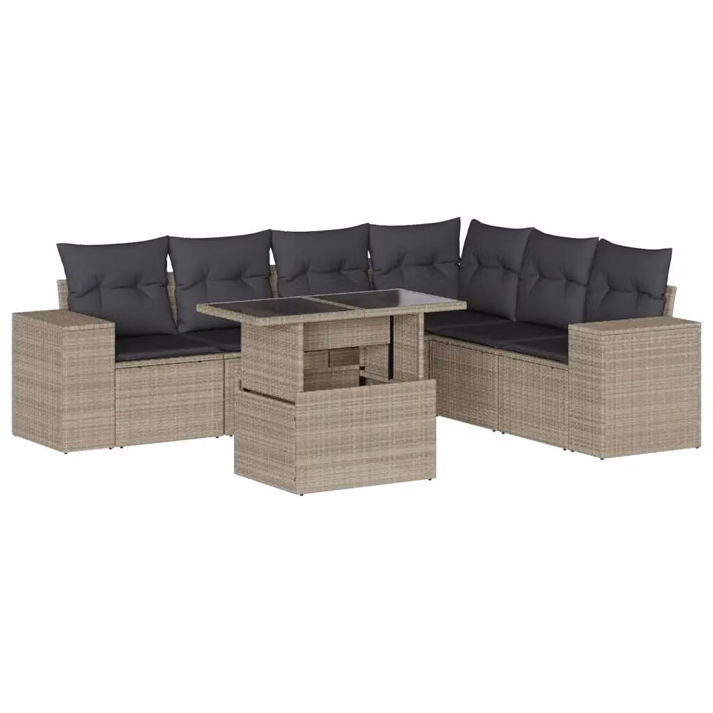 Set Divani da Giardino vidaXL 7pz a Forma a L con Cuscini Grigio Antracite e Tavolino in Vetro – 2