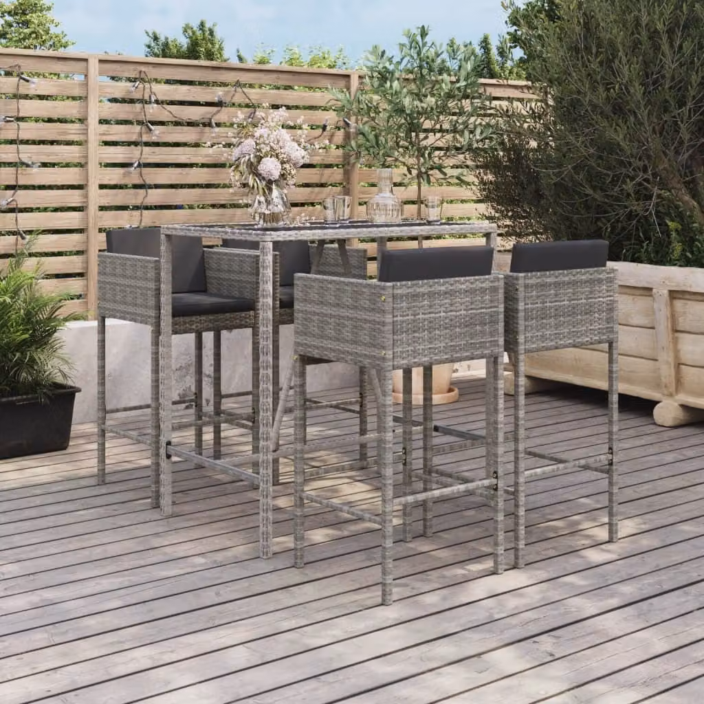 Maison Exclusive - Set Bar da Giardino 5 pz con Cuscini in Polyrattan Grigio