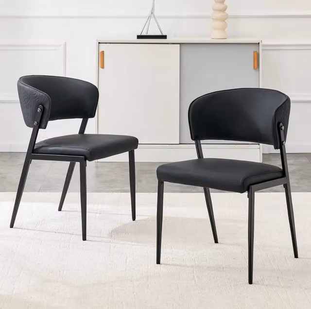 Set 2 sedie da pranzo in similpelle PU nera con struttura in metallo HAVRYA