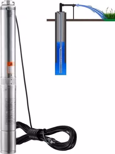 VEVOR Pompa Sommergibile per Pozzi Profondi in Acciaio Inox, 750W 230V, Portata 7,1 m³/h e Prevalenza 75 m, Colore Argento