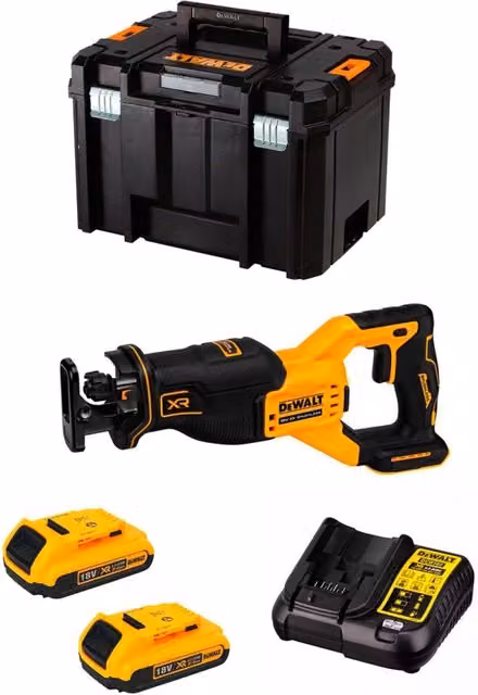 Sega Universale DeWALT DCS382D2T Gialla con 2 batterie da 2,0 Ah, caricabatterie DCB107 e sistema TSTAK VI – 1