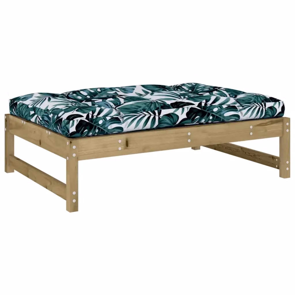 Poggiapiedi da giardino vidaXL in legno di pino trattato con cuscini floreali verdi L: 120 cm, P: 80 cm, H: 30 cm – 2