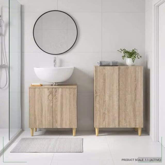 Set di mobili da bagno moderno vidaXL composto da mobile lavabo e mobile contenitore in legno marrone con finitura opaca L/P/H: 80 x 31,5 x 59,5 cm e 59,5 x 28,51 x 34 cm