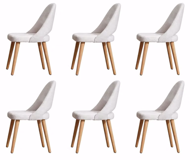 Set di 6 sedie da pranzo moderne con rivestimento in bouclé e gambe in legno