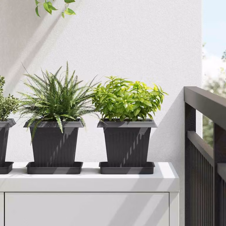 Set di 24 vasi quadrati per fiori vidaXL in plastica, colore nero, L 16 x P 16 x H 14 cm