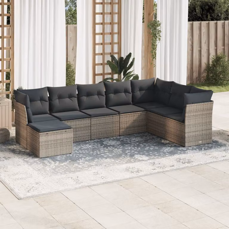 vidaXL Set Divano da Giardino a L con Cuscini Grigio in Polyrattan e Metallo