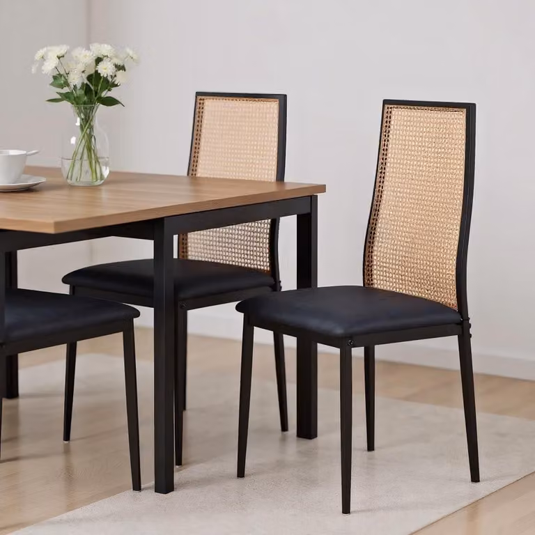 Set di 2 sedie da pranzo in vimini con gambe in acciaio