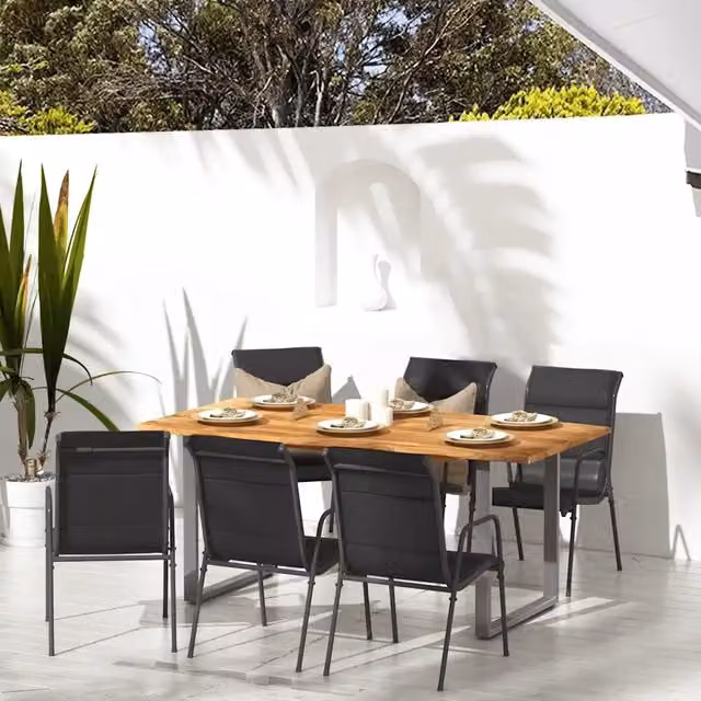 Set di 6 sedie da giardino vidaXL in acciaio verniciato e textilene nere e antracite con braccioli