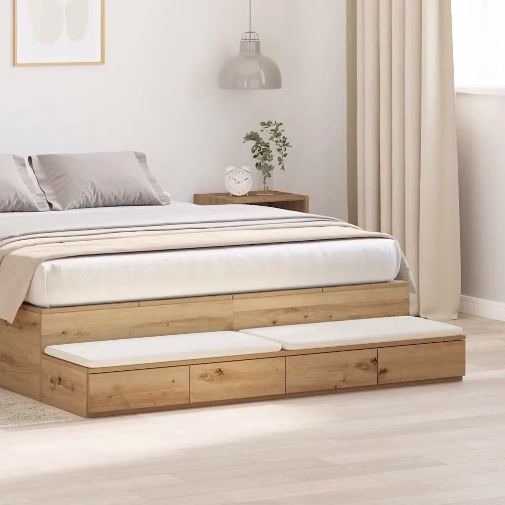 Cassetti per letto vidaXL in rovere artigianale, colore marrone, L 140 cm x P 36,5 cm x H 16,5 cm