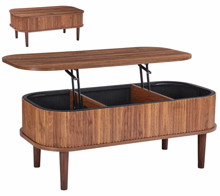 Tavolino da salotto – Tavolino regolabile in altezza – Con spazio contenitivo – Piano estendibile – Realizzato in MDF con design mid-century – Dimensioni: 100x48x40,5-54,5 cm – Finitura noce
