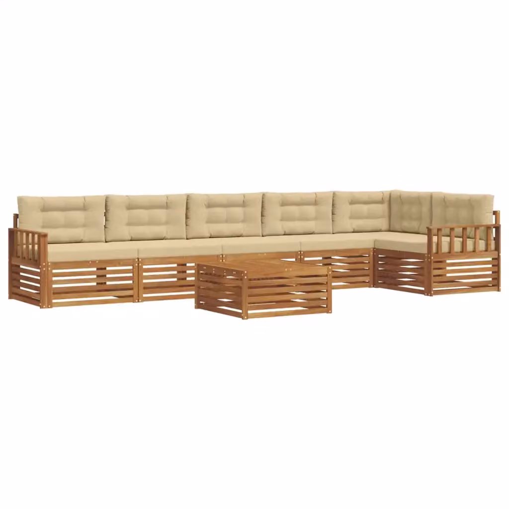 Set di divani da esterno vidaXL a forma di L con tavolo da caffè, 7 pezzi, colore beige, in legno di acacia trattato con cuscini inclusi – 2