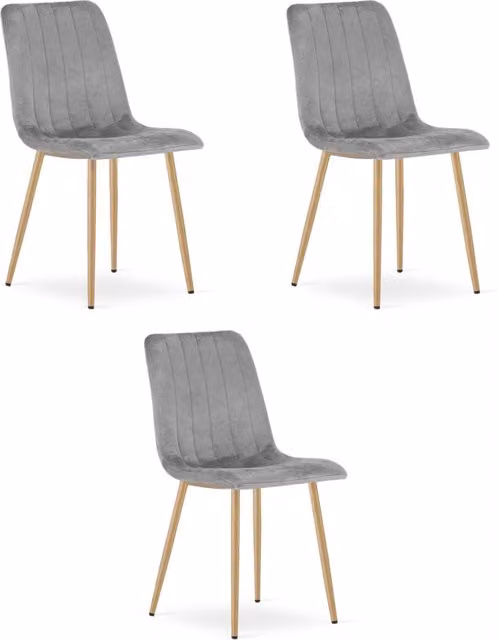 Set di 3 sedie Lava Kendra Home in velluto grigio con gambe in metallo e legno per cucina o ufficio