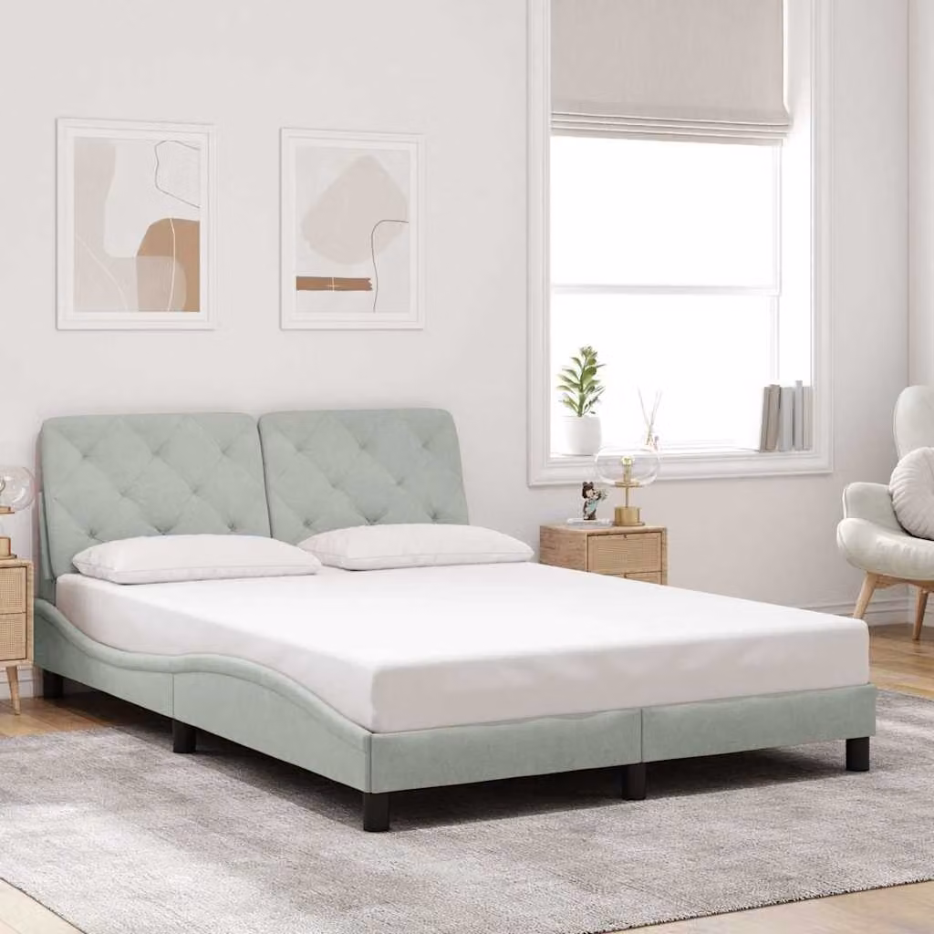 vidaXL Giroletto senza Materasso in Velluto Grigio L/P/H: 140 x 190 x 30 cm – 1