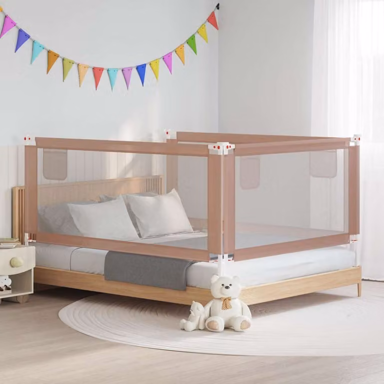Sponda Letto di Sicurezza per Bambini vidaXL Talpa in Tessuto e Metallo, Beige, L: 190 cm, H: 25 cm