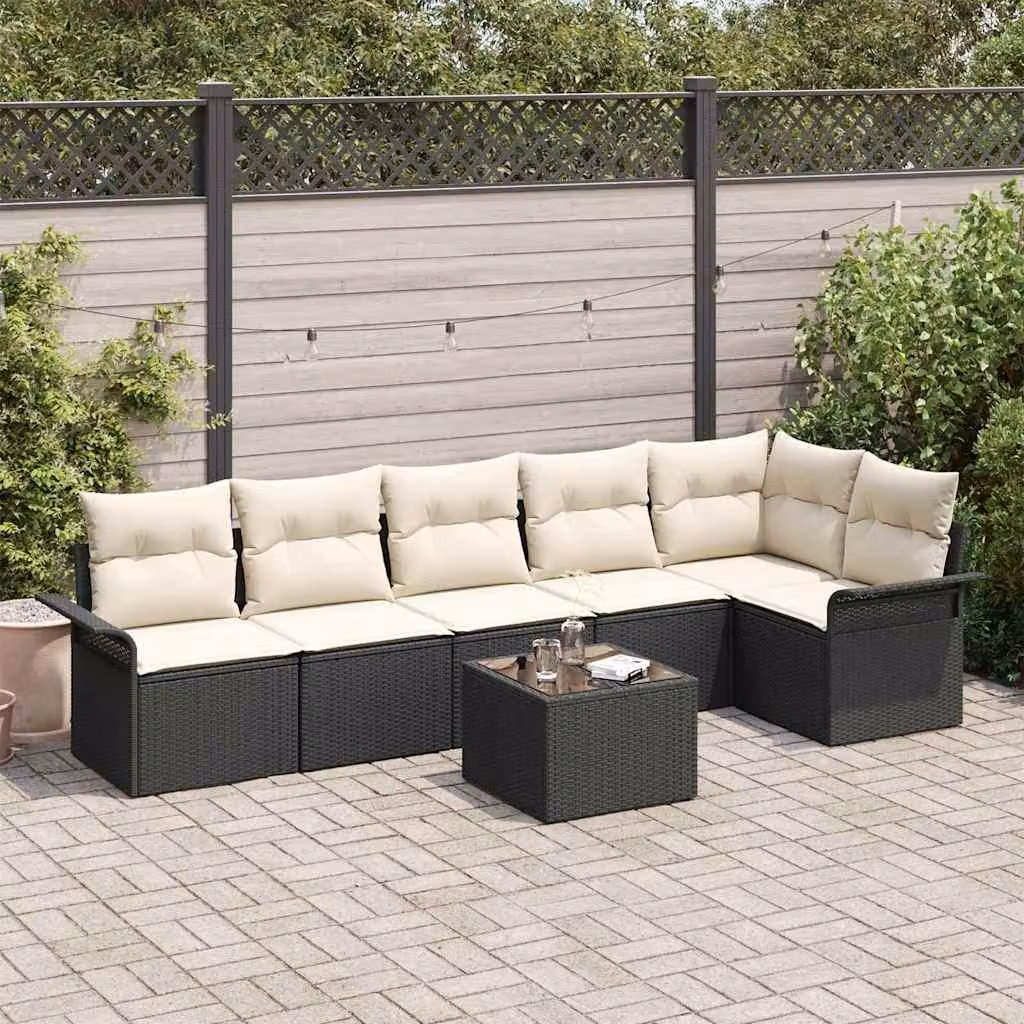 Maison Exclusive - Set Divano da Giardino con cuscino 7 pcs Nero Poly Rattan