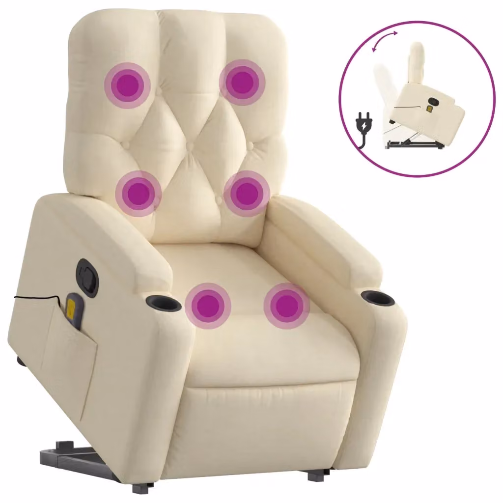 vidaXL Poltrona Alzapersona Massaggiante Reclinabile Beige in Tessuto – 2