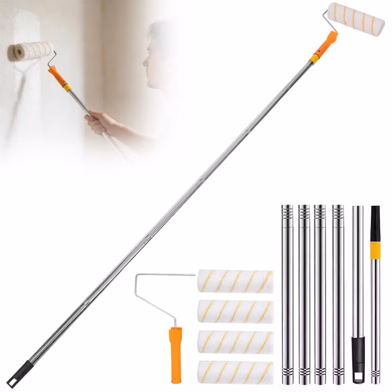 Set di rulli per verniciatura con asta telescopica da 30 a 180 cm, 4 rulli, acciaio inossidabile
