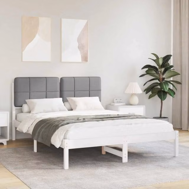 Letto con Testiera Rivestita in Tessuto Grigio vidaXL L/P/H: 140.5 x 195.5 x 300 cm