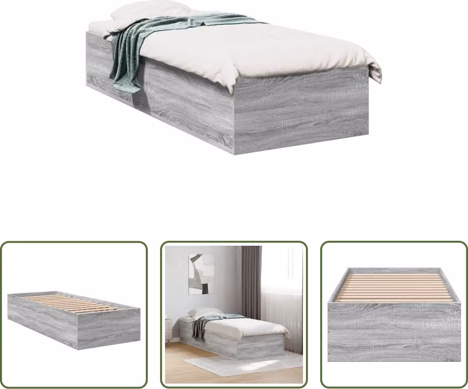 The Living Store Rete da letto Grey Sonoma 75x190 cm Materiale a base di legno