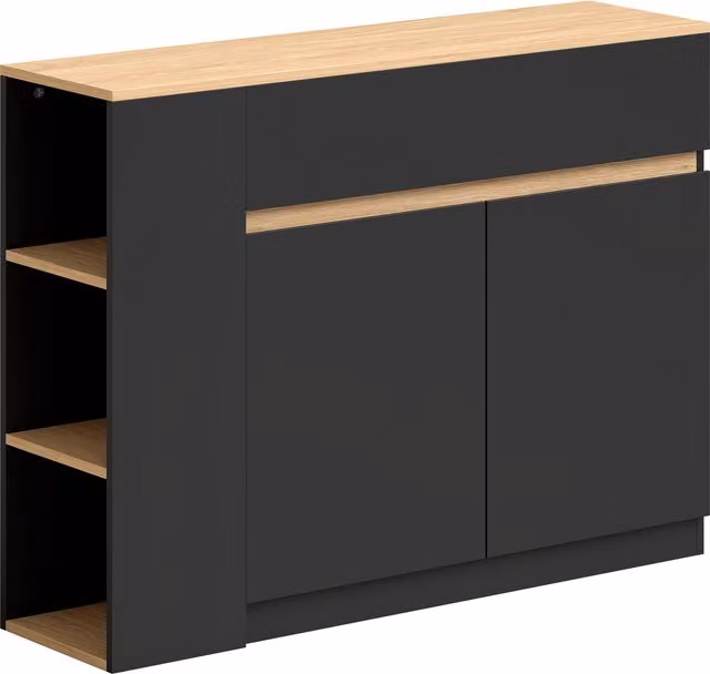 HOMCOM Credenza con armadietto, cassetto e ripiano a 3 livelli 110x29,5x82 cm, Nero   Aosom Italy