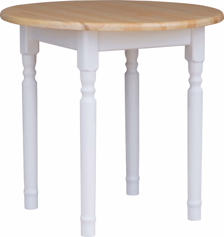 Tavolo rotondo bianco II in legno di pino massiccio con piano laccato 90 cm