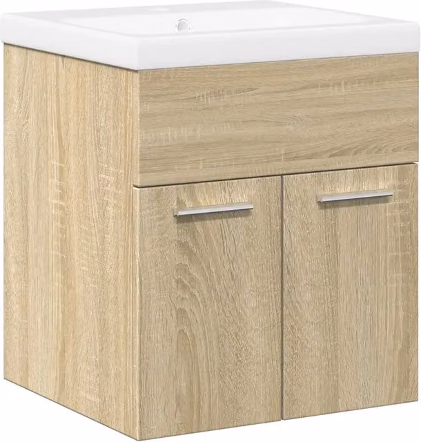 Mobile Lavabo da Bagno Moderno Bianco con Ante a Battente e Mensole Interne