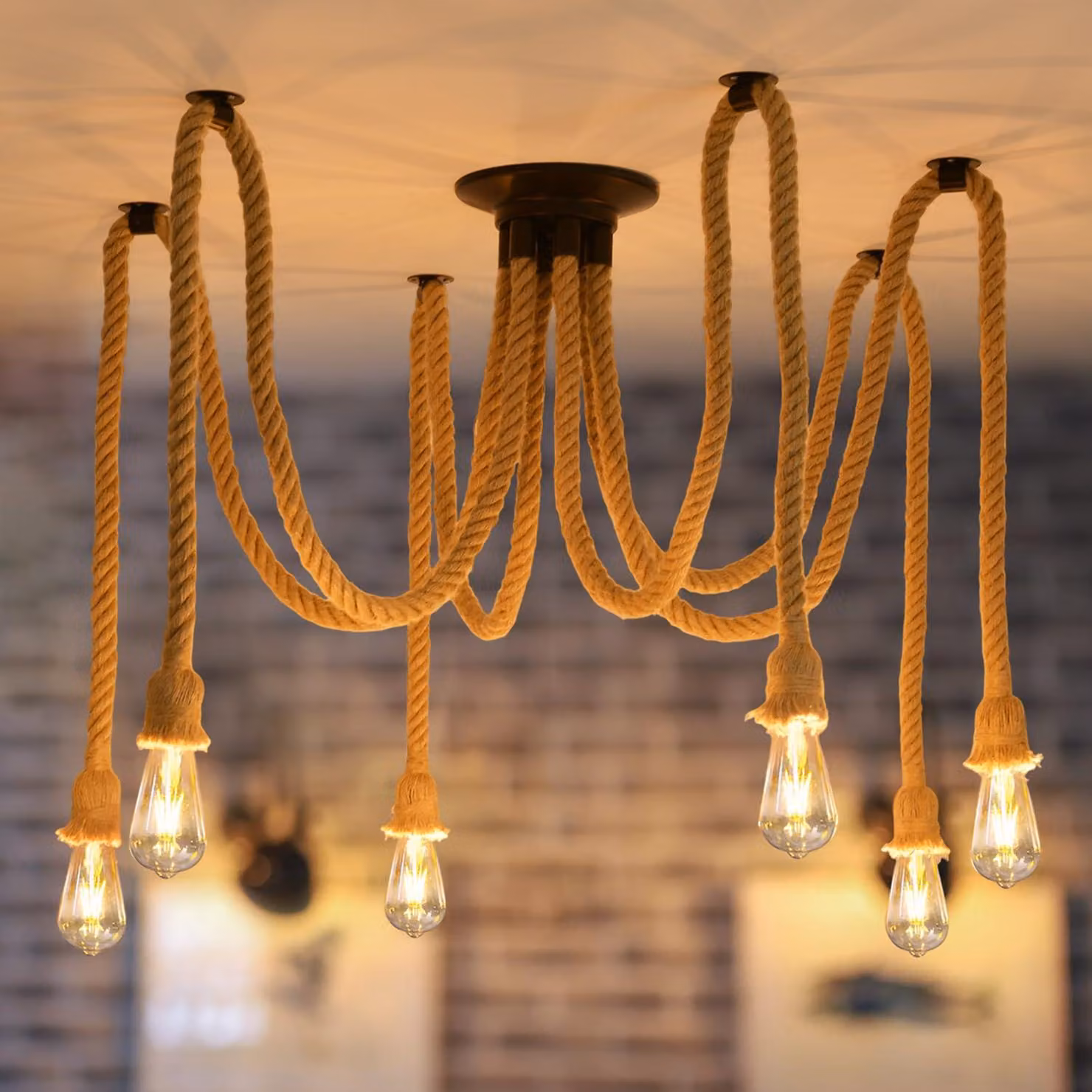 Lampada a sospensione in corda di canapa, lampada a soffitto, lampadario a "ragno", lampada a sospensione in corda di canapa, lampada a soffitto fai-da-te, lampada a sospensione retrò, lampada a pendolo, attacco E27, ideale per sala da pranzo, camera da l