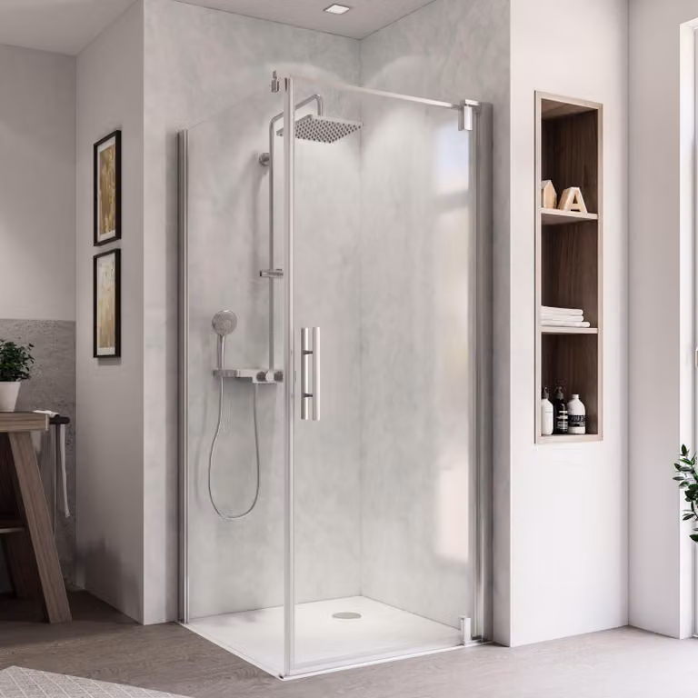 Breuer Europa Design porta a battente (battente destro) per pannello laterale alluminio effetto cromo vetro trasparente 900 mm