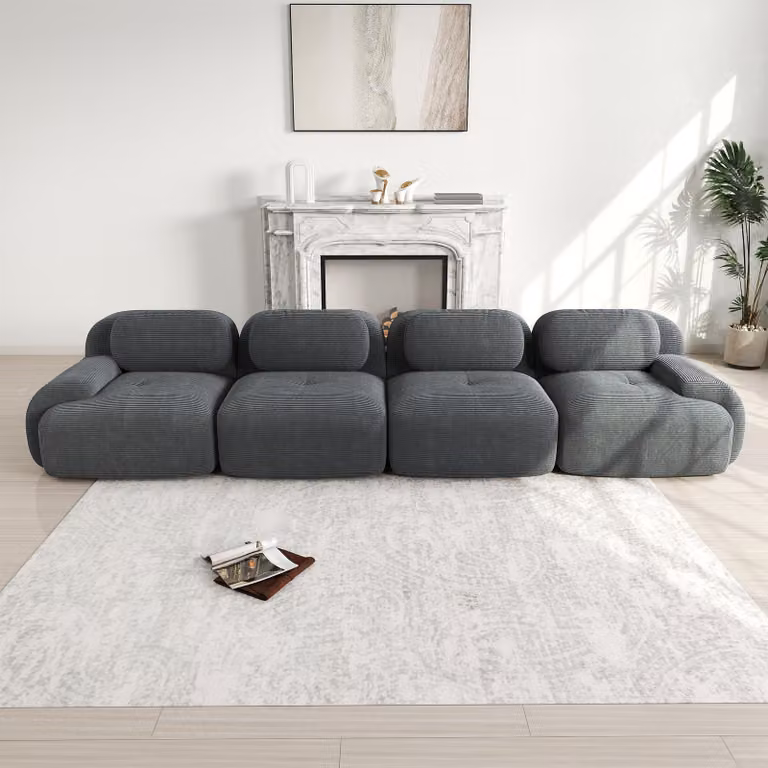 Divano a 4 posti, rivestito in corda, senza braccioli, imbottitura in schiuma 32D, adatto agli animali domestici, confezionato sottovuoto, modulare (grigio)