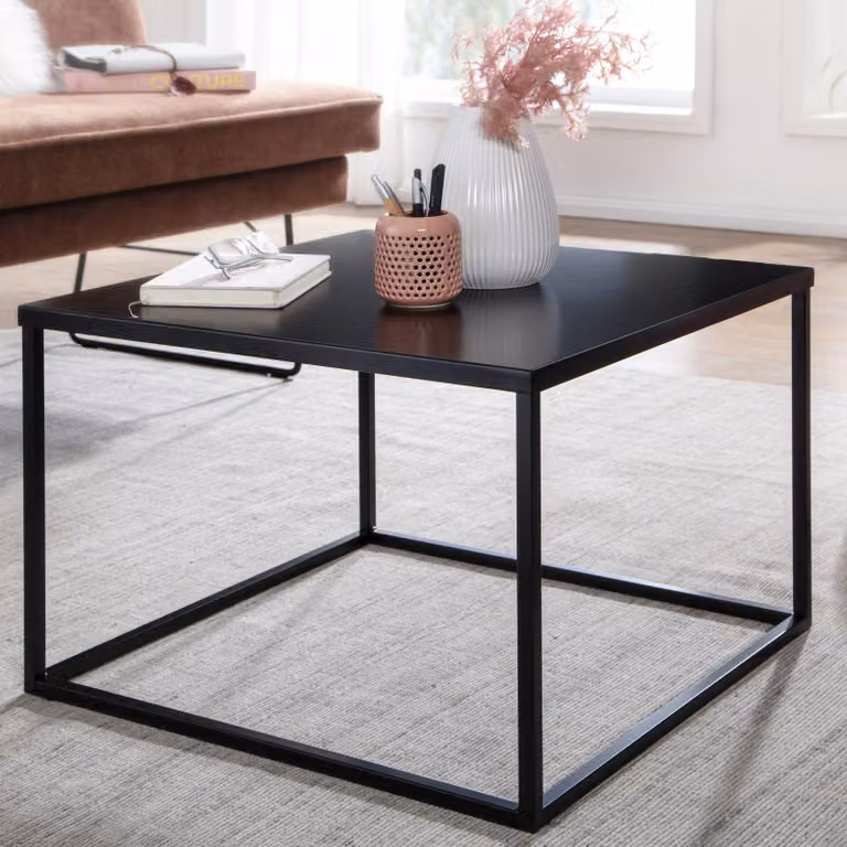 FineBuy Tavolino 60 x 60 cm quadrato in metallo nero - Tavolo industriale da salotto - Tavolino da salotto di design scandinavo in alluminio