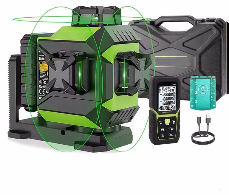 Livella laser con 3 linee verdi a 360 gradi, autonivelante e resistente all'acqua (grado di protezione IP54)