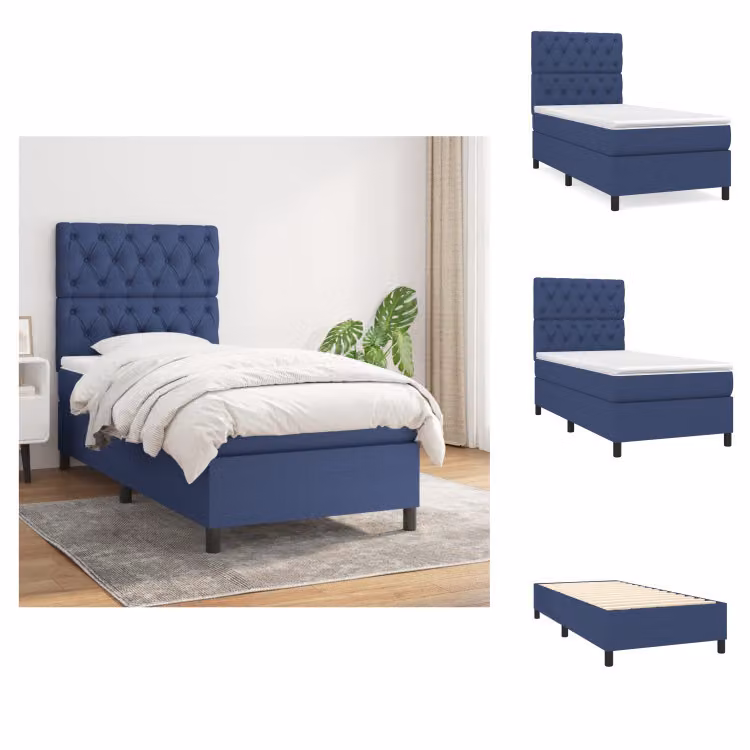 vidaXL Letto a molle con materasso blu 80x200 cm in tessuto - Letti & strutture letto