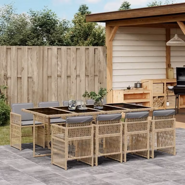 Maison Exclusive - Set Pranzo da Giardino 9 pz con Cuscini Beige Misto Polyrattan