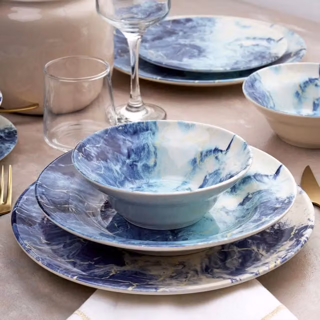 Servizio piatti DMORA Niseda in ceramica, set da 24 pezzi, bianco e blu