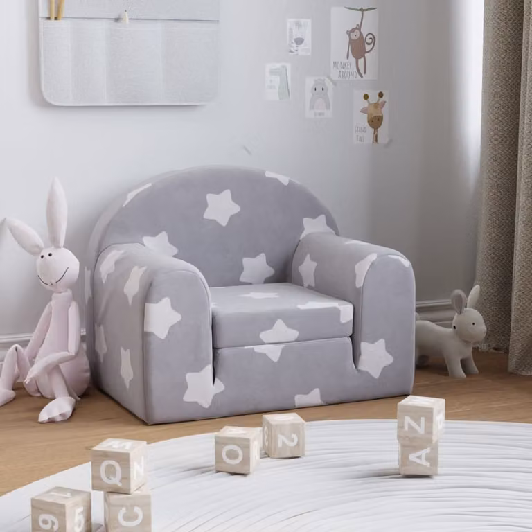 Maison Exclusive - Divano letto per bambini, colore grigio chiaro, motivo stelle, tessuto morbido e peluche