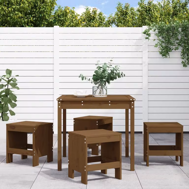 Set da pranzo da giardino vidaXL in legno di pino massello marrone, 5 pezzi