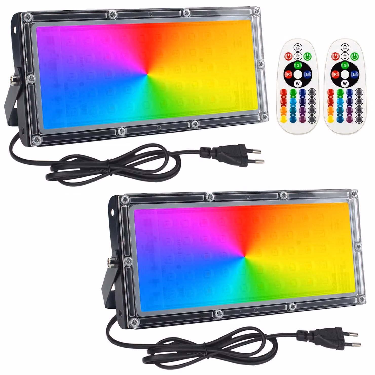 Fari RGB da 50W, confezione da 2, grado di protezione IP65, dimmerabili, con telecomando