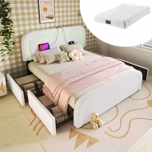 letto con schubladen sherpa bianco 160x200 cm