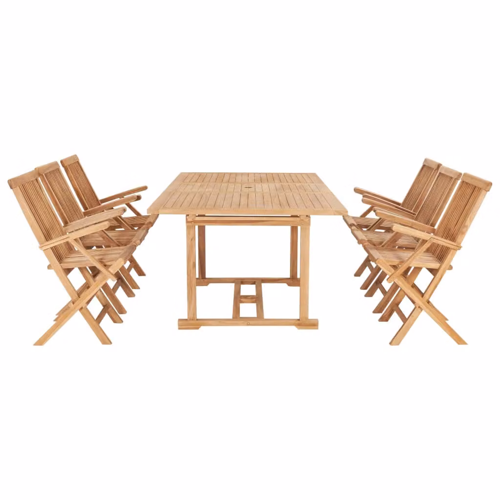 set da pranzo da giardino 7 pezzi 150-200 x 100 x 75 cm in teak massiccio
