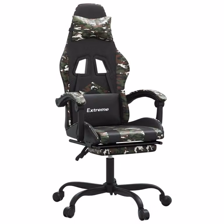 Sedia da Gaming con Poggiapiedi Nero e Mimetico in Pelle finta
