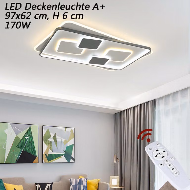 NUOVO Euroton 9643-CFX 97x62 cm, H 6 Plafoniera a LED con telecomando Colore della luce/luminosità regolabile