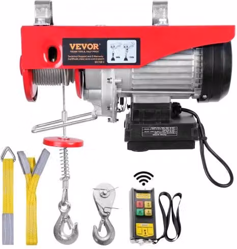 Paranco a Leva Elettrico VEVOR da 800 kg, Motore da 1450 W con Telecomando Senza Fili, Colore Rosso, Altezza: 12 m
