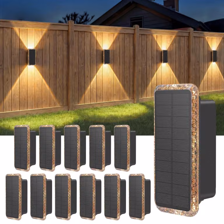 Set di 12 lampade da esterno solari, grado di protezione IP65, con sensore di movimento e luce regolabile, 5 temperature di colore